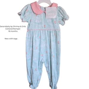 Serendipity by Shrimp & Grits Pink and Blue Collared Romper